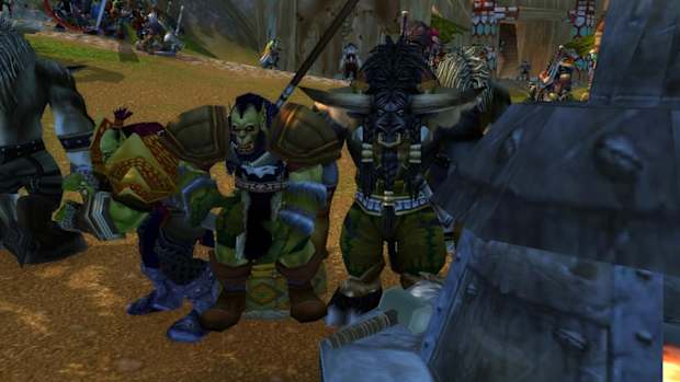 Players are hard at work crafting at the Thunder Bluff forge, the closest one to an auction house.